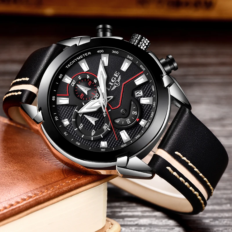 New LIGE luxury brand watch men fashion casual sport quartz wristwatch leather waterproof men;s watches clock Relogios Masculino