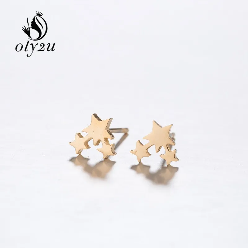 Oly2u Kpop корейские модные серьги звезды маленькие из нержавеющей стали для девочек