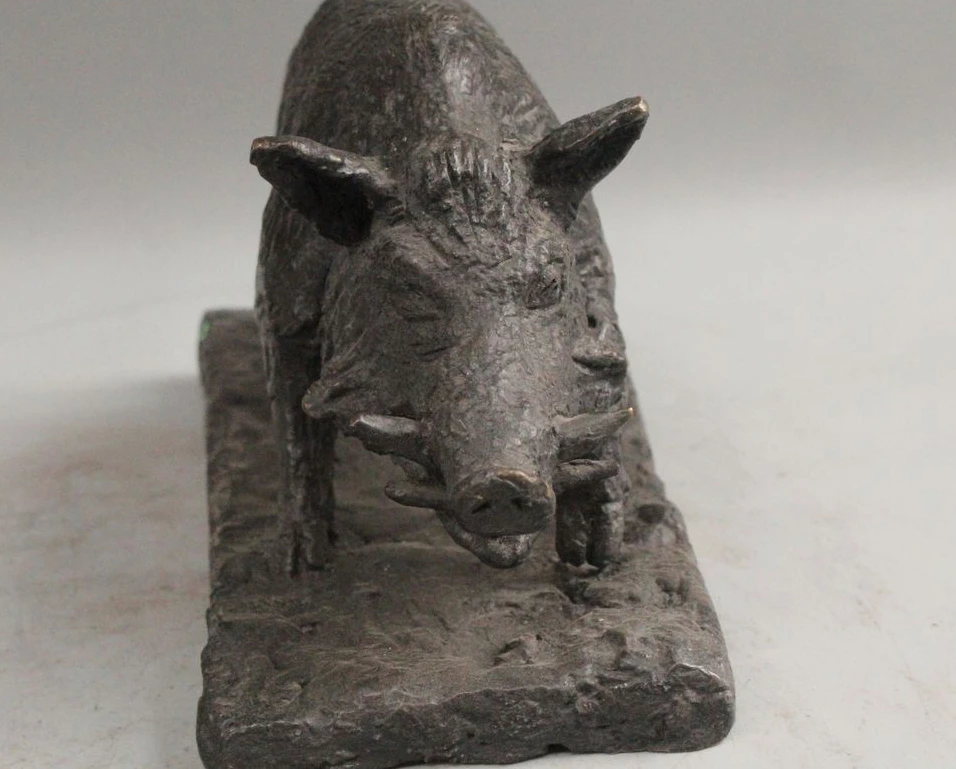 5 &quotКитай Китайский Народная Бронзовый Sus Scrofa Кабан Свинья Животных Статуя