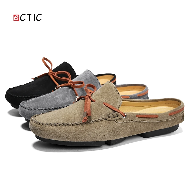 Туфли мужские из свиной кожи без задника летние мягкие Нескользящие | Обувь