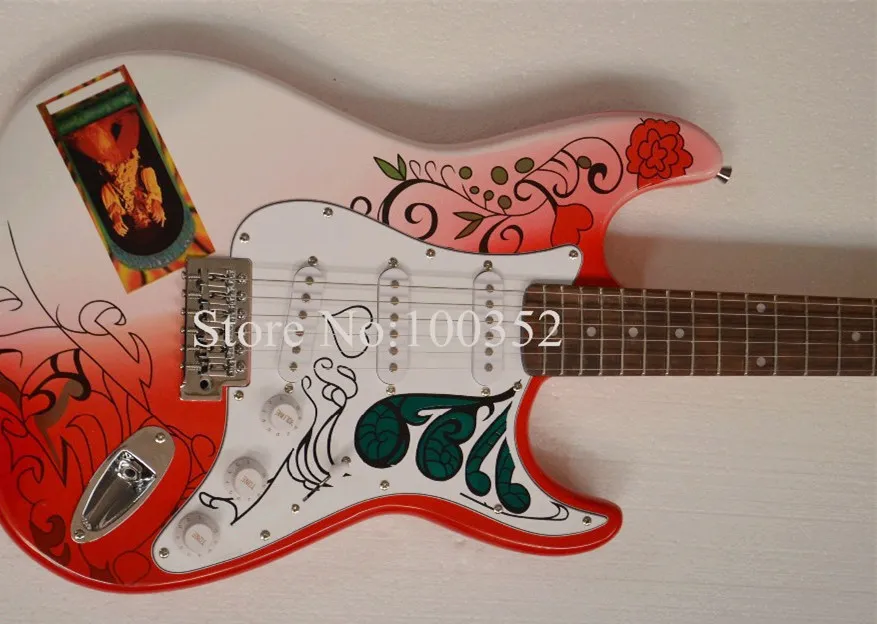 Высокое качество QShelly под заказ красный/белый Monterey Flower Зеленая жизнь Pickguard Белый 3