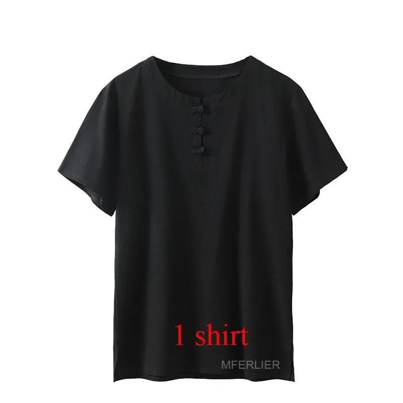Black 1 shirt MFERLIER Летняя мужская рубашка 5XL 6XL 7XL 8XL 9XL 10XL бюст 157-162 см размера плюс льняная рубашка большого размера с шортами Мужская 5 цветов - Цвет: Black 1 shirt