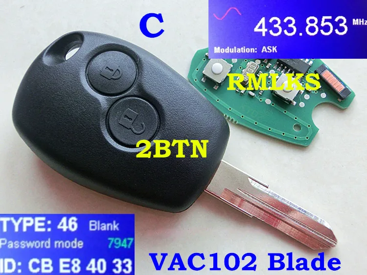 RMLKS дистанционный ключ 433 МГц PCF7946 PCF7947 чип с VAC102 Blade подходит для Renault Clio DACIA Logan Sandero