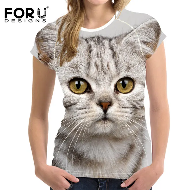 FORUDESIGNS/женская летняя футболка размера плюс S-XXL, женская футболка с 3D принтом, модная женская футболка с рисунком кота - Цвет: W1910BV