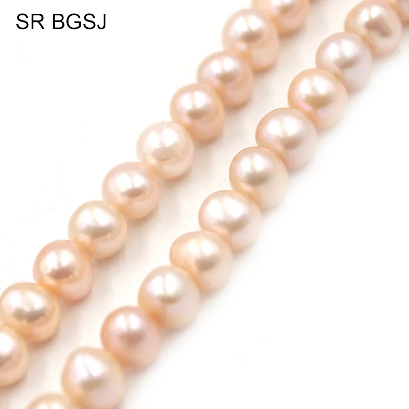 Free Ship 4-11mm Wholesale Nearly Round Natural Freshwater Pearl Jewelry DIY Beads Pink Pearls Strand 15&quot | Украшения и