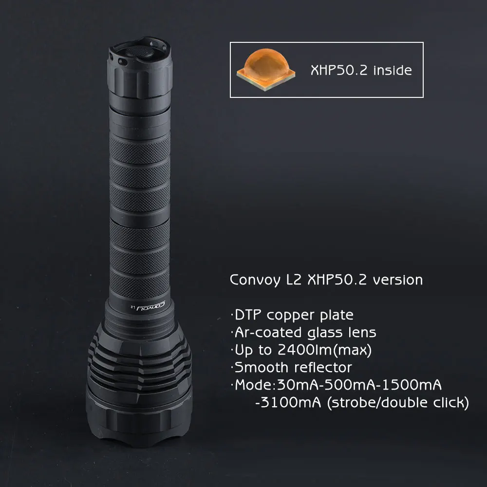 Светодиодный фонарик Convoy L2 CREE XHP50.2 медное покрытие DTP линза с ar покрытием 2400lm