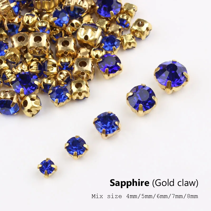 Gold Sapphire Несовпадающий Размер сшиты Стразы 24 цвета и золотой коготь стекло камень с украшением в виде кристаллов для художественного оформления ногтей, ручная работа обувь и головные уборы багаж украшения - Цвет: Gold Sapphire