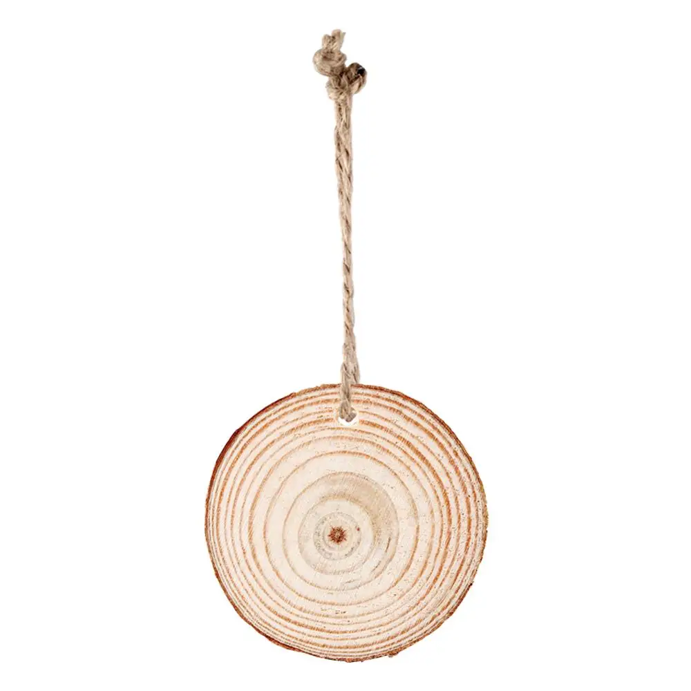 Nature wood slice Ourwarm 20 шт Рождественские Елочные подвесные украшения 5-6 см круглый деревянный кусочек Природы Деревянная Подарочная бирка рождественские украшения для дома - Цвет: Nature wood slice