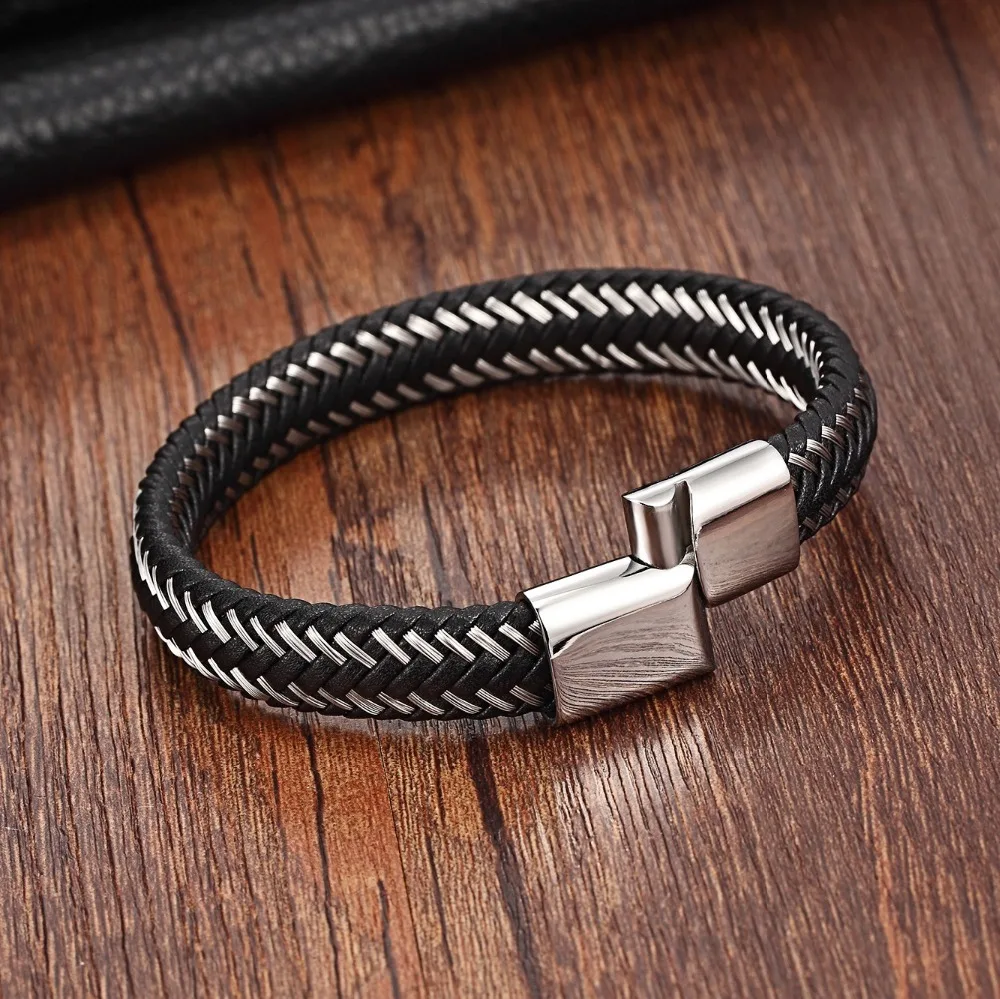 Мужской плетеный браслет XQNI черный/стальной с застежкой 6*12 мм|bracelets for|wrap braceletbraided