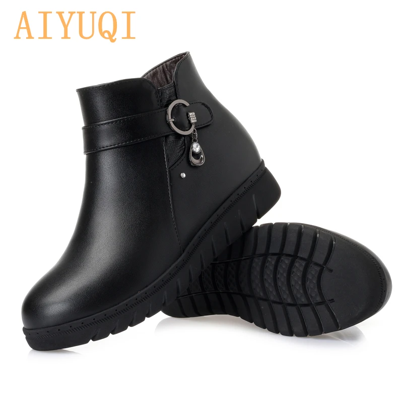 AIYUQI Black ankle boots Women's snow boots genuine leather women winter boots large size Australia wool boots