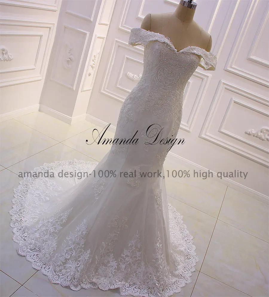 Свадебное платье с открытыми плечами и кружевной аппликацией Amanda Design robe de mariee