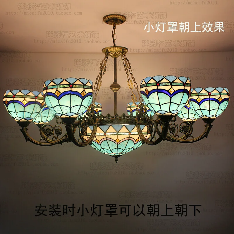 European Style Mediterranean Blue Tiffany Pendant Light Stained Glass Lobby Bar Villa Living Room Lamp Kitchen Chandelier | Лампы и