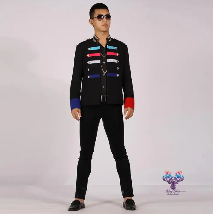 men suits designs multi-color stitching costumes for singers men sequin blazer dance clothes jacket star style dress punk black