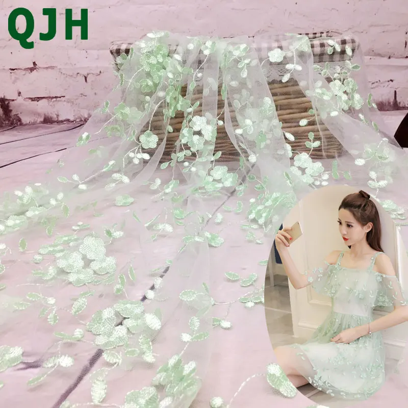 Новое поступление светло зеленая тонкая вышивка QJH французская кружевная ткань