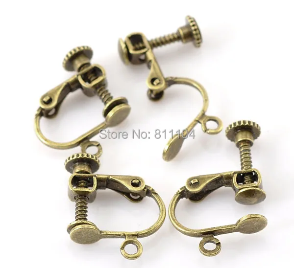 

Vintage Antique Bronze Plated Brass Metal Screw Clip Back Earring Findings w/ Open Loop Hooks Earrings bulk Wholesale