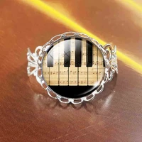 qiyufang 2017 piano keyboard picture ring vintage steel color rings summer style glass cabochon fine jewelry