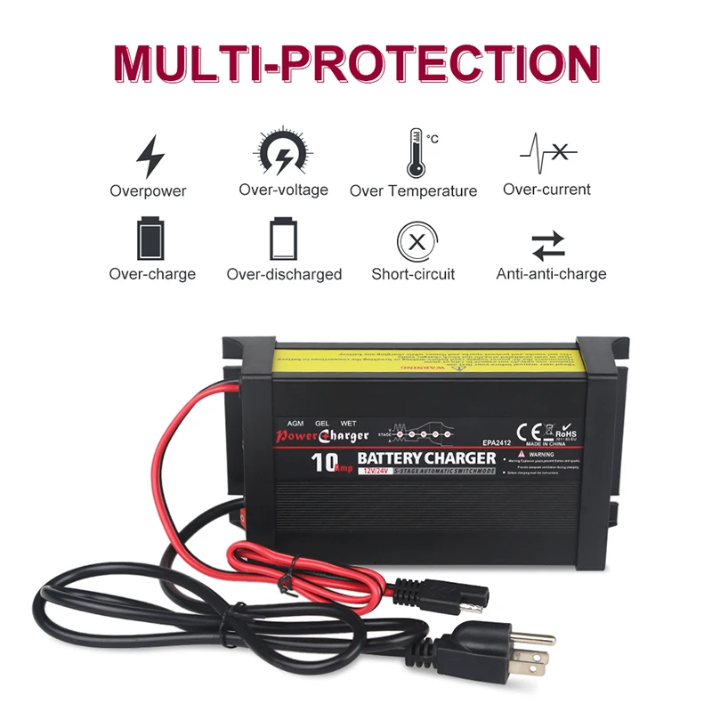 Зарядное устройство для автомобильного аккумулятора ADPOW 5 этапов 10 А 12 В 24