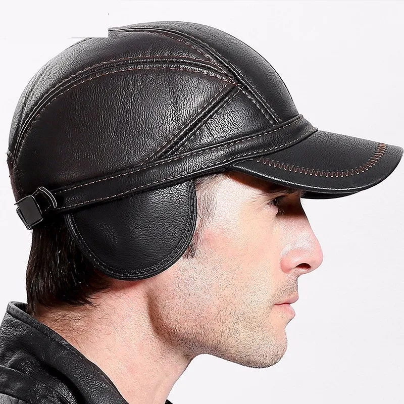Зимние Бейсбол Кепки для Для мужчин кожаные теплые Шапки Casquette Для мужчин Snapback папа шляпа регулируемые хип-хоп Кепки s кости gorras