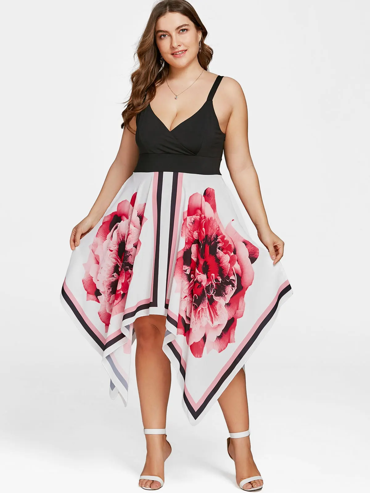 AZULINA плюс Размеры Цветочные рукавов Платок Подол платья Для женщин V Neck A Line Dress