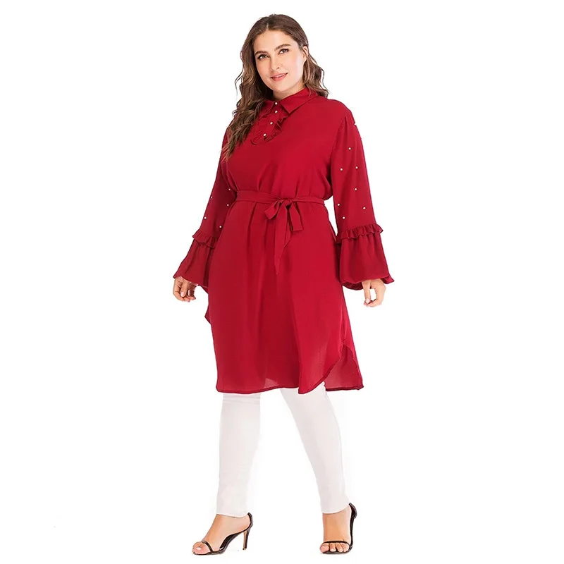 Мусульманская Мода 6XL Шифоновые Топы с длинным рукавом мусульманская одежда