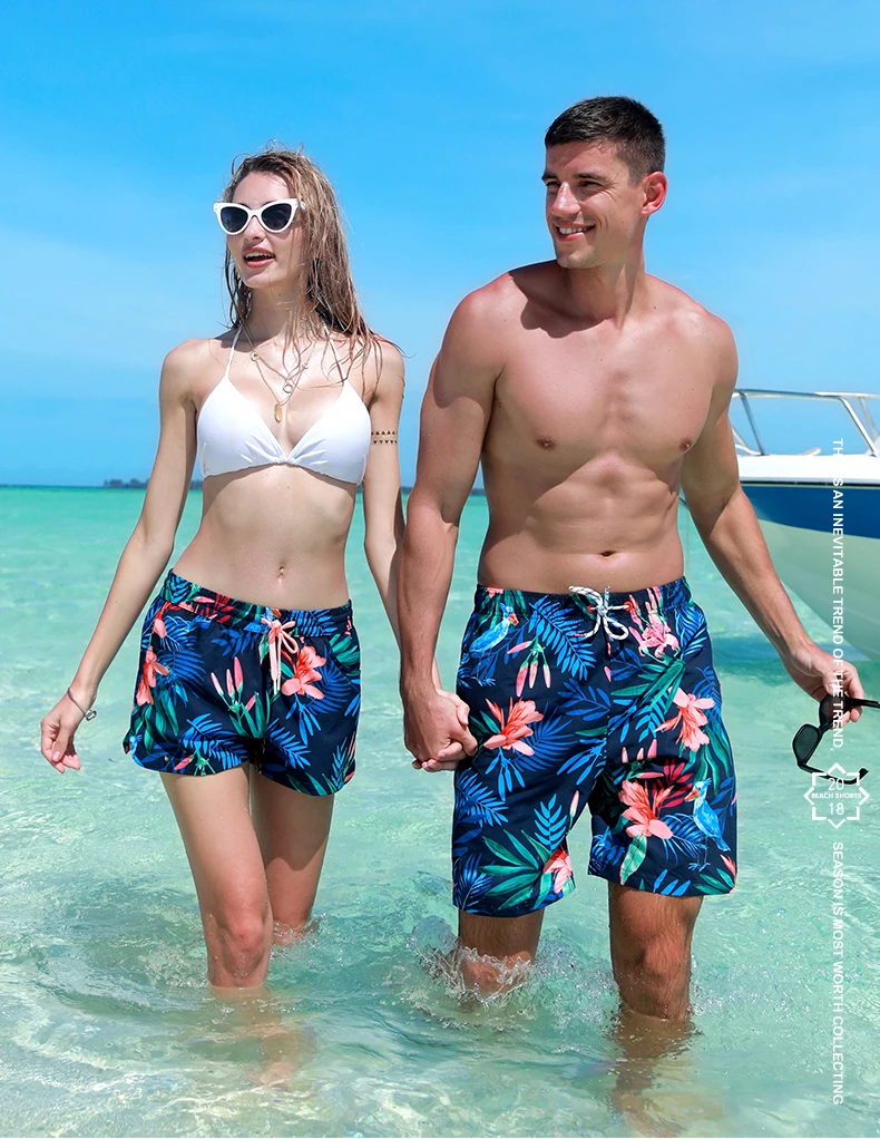 Female New Swimming trunks hawaiian swimsuit quick dry surfing printed tropical swimwear breathable briefs board shorts mesh