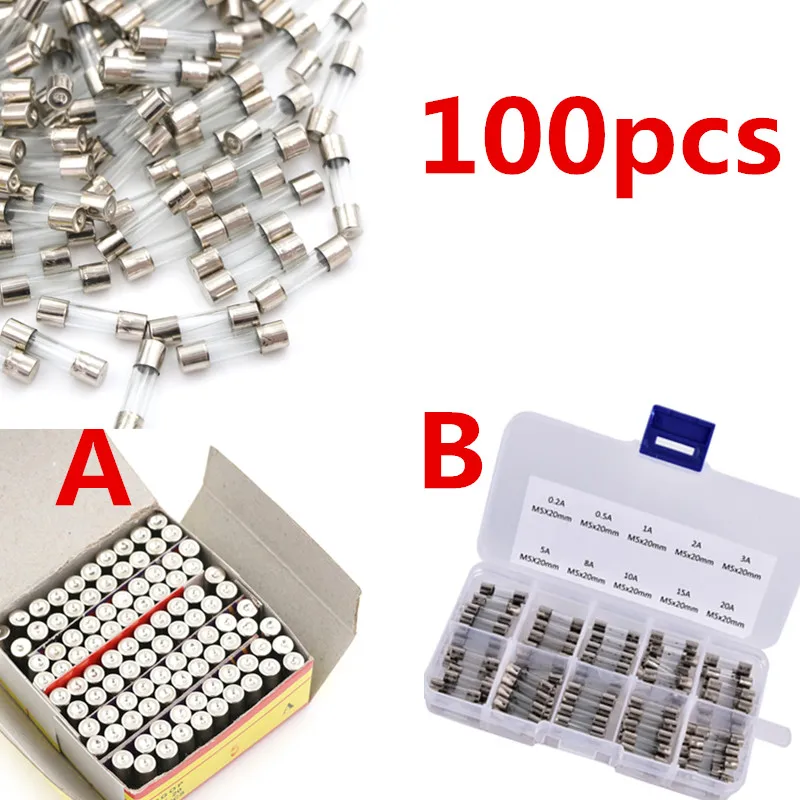 100 шт./кор. 5*20 мм Стекло предохранитель не Assortable комплект 250V 2A быстрая съемка
