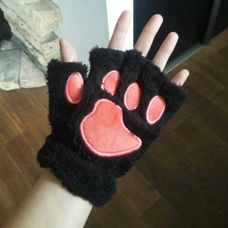 Женские пушистые плюшевые теплые перчатки с медвежьими лапами новинка мягкие
