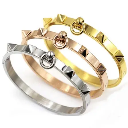 Женский браслет с заклепками Martick золотистый из нержавеющей стали 316L в стиле панк