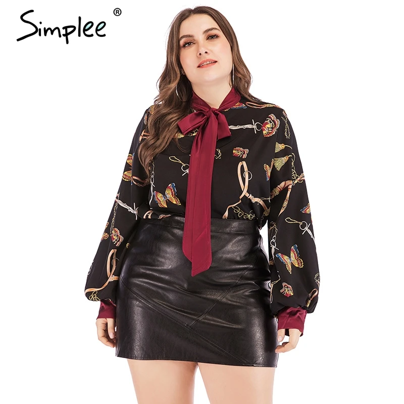 Женская блузка Simplee большого размера женские винтажные черные блузки с принтом