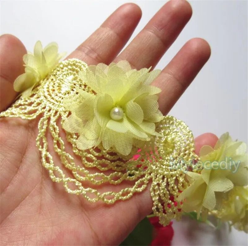 10 шт. желтая вышитая кружевная отделка|trim ribbon|diy wedding dressapplique fabric |