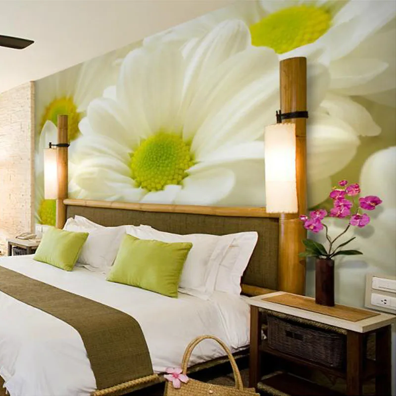 3d фотообои на заказ белые Подсолнухи для детской комнаты спальни ТВ фон 3D