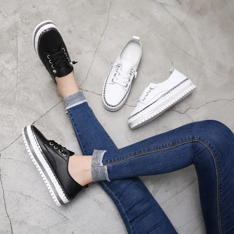 2019 женские кроссовки на платформе женская прогулочная обувь из натуральной кожи