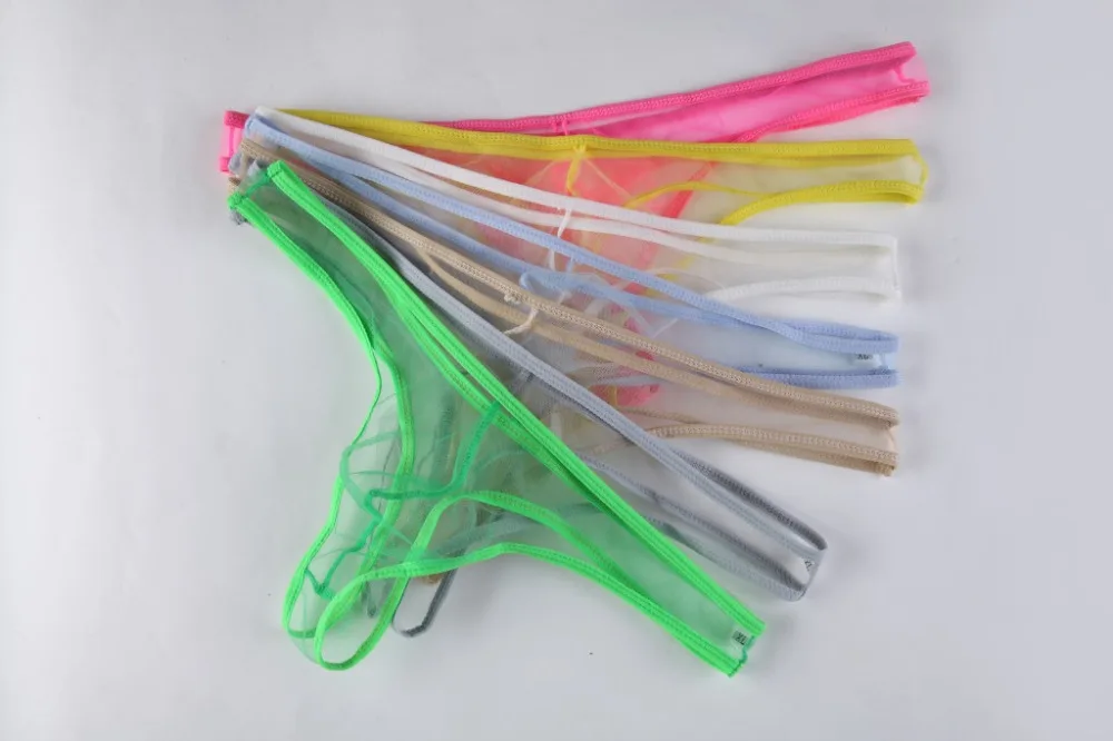 Нижнее белье мужское Сетчатое просвечивающие трусы тонги с карманом Полная