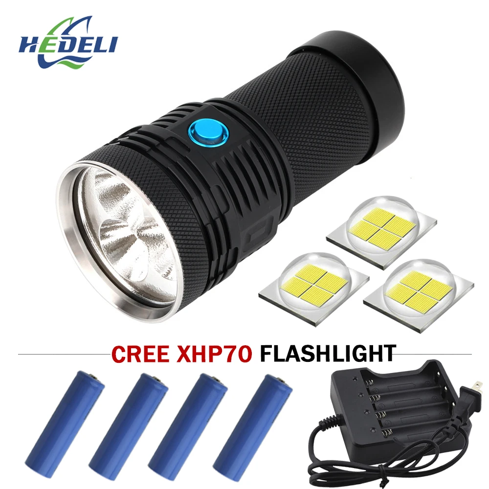 Перезаряжаемые батареи супер яркий фонарик 3 CREE xhp70 светодио дный вспышки света