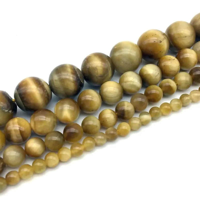 Натуральная каменная бусина из тигрового глаза с золотистым оттенком, шарообразная, гладкая, 6 мм, 8 мм, 10 мм, 12 мм, для создания украшений своими руками.