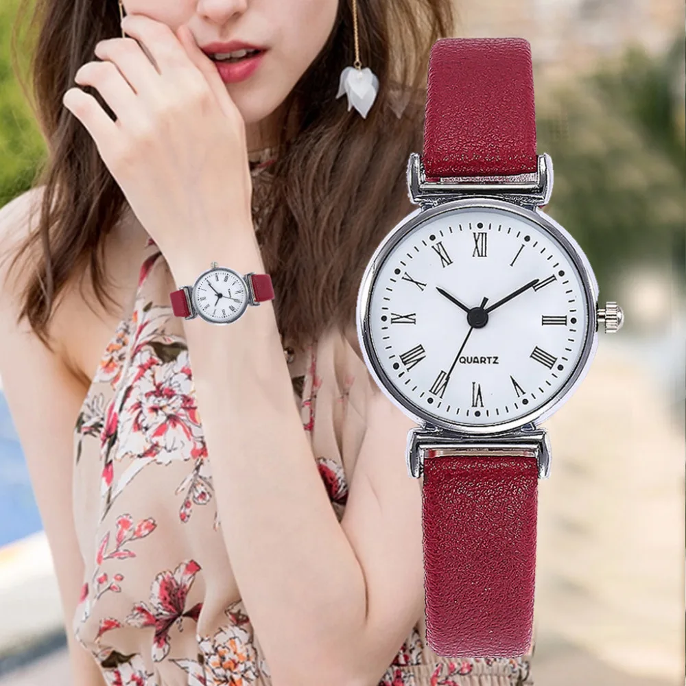 Женские модные часы с арабскими цифрами маленький циферблат кожаным ремешком