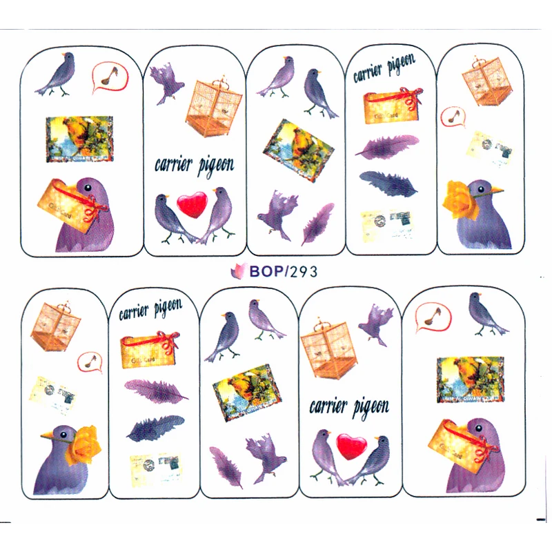 4 упаковки в комплекте клетка с птицами перьями наклейки для ногтей Водные