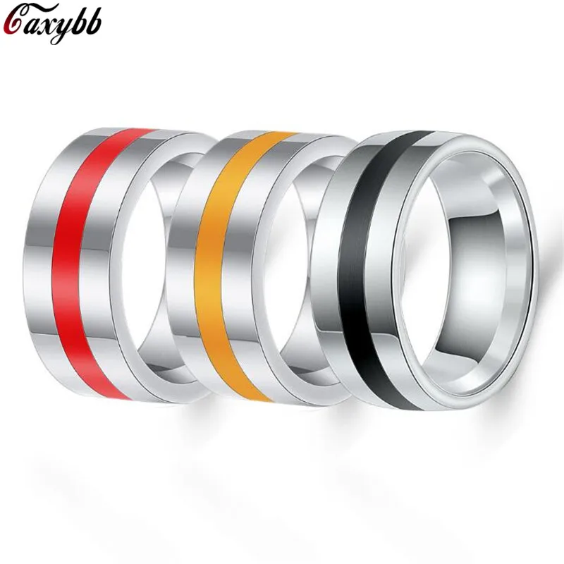Серебряные кольца из нержавеющей стали для мужчин тонкие красные/черные/желтые
