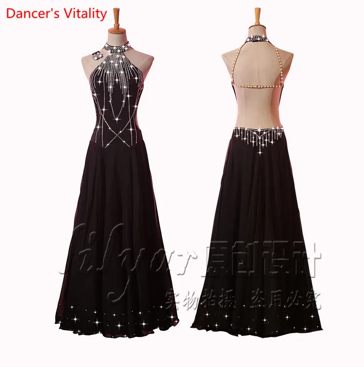 

Women Ballroom Dance Dress Adult Female Waltz Tango Dance Stage Performance Clothes Sexy Backless Big Swing Dress
