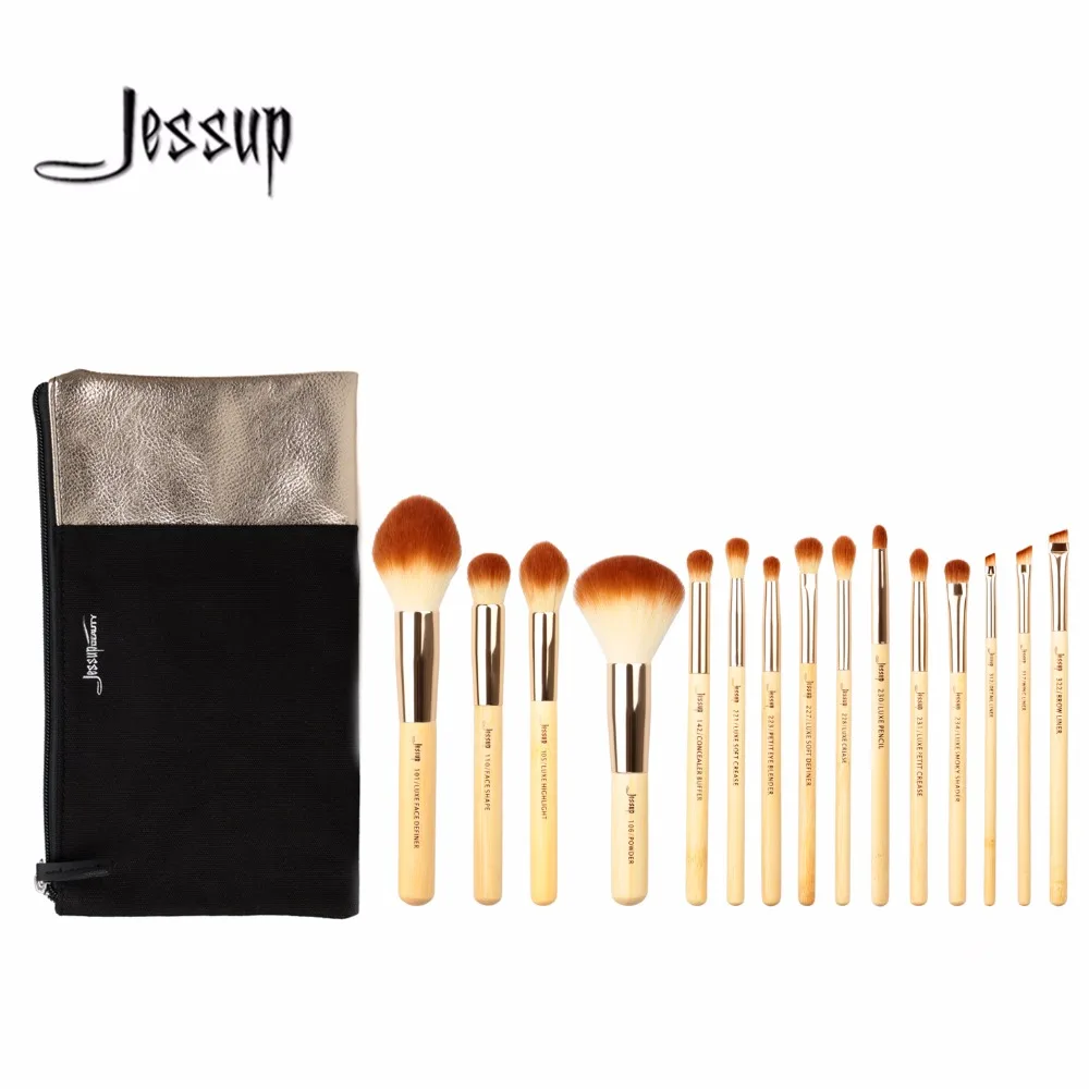 Jessup 15 шт. красота бамбуковые Профессиональные кисти для макияжа набор