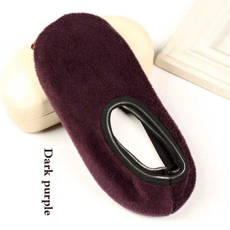 Dark purple 1 пара осенне-зимних теплых женских носков из полиэстера и хлопка для йоги, носки для дома, фитнеса, пилатеса, балета, носки-лодочки, покрытие для обуви, 10 цветов - Цвет: Dark purple