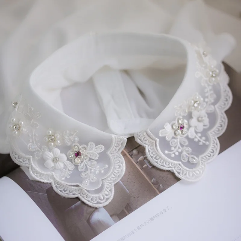 [La MaxPa] Новинка модная Корейская белая рубашка с вышитыми цветами съемный