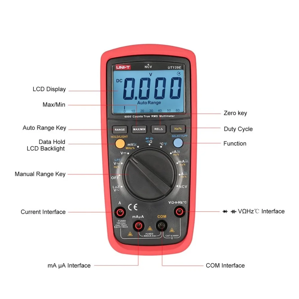UNI T UT139E 6000 отсчетов цифровой мультиметр с Авто диапазон DC/AC Напряжение True RMS ФНЧ