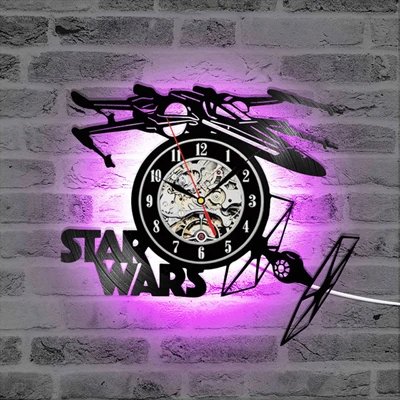 E-7 Color LED Change 12in 3d wall clock Star Wars LED Wall Clock with 7 Colors Modern Design Movie Vintage Vinyl Record Clocks Wall Watch Home Decor - Цвет: E-7 Color LED Change