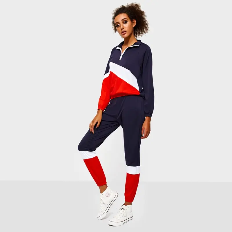 Women Sets Patchwork Fashion Two Piece Tracksuit Zipper Sweatshirt Joggers Sweatpants Streetwear Fitness Spring Casual Sweatsuit | Женская