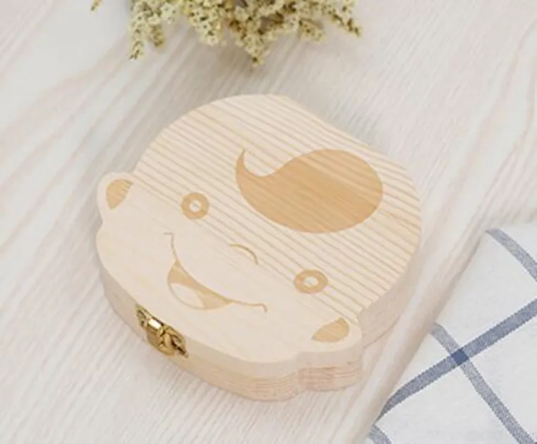 Детская коробка органайзер для зубов деревянная хранения молочных мальчиков и