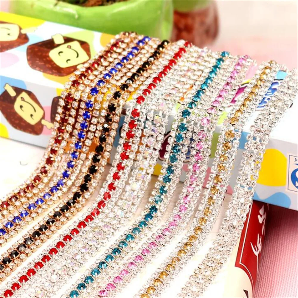 1 ярд/лот 3 ряда пришить Лента Из Бисера Смешанный цвет DIY Bling Rhinestone цепь свадебная одежда украшение ручной работы