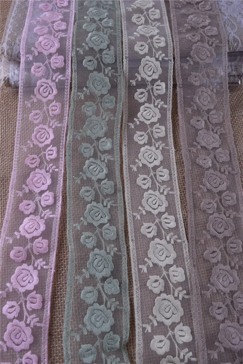 Горячая Распродажа тонкая вышитая Цветочная фатиновая кружевная отделка для DIY