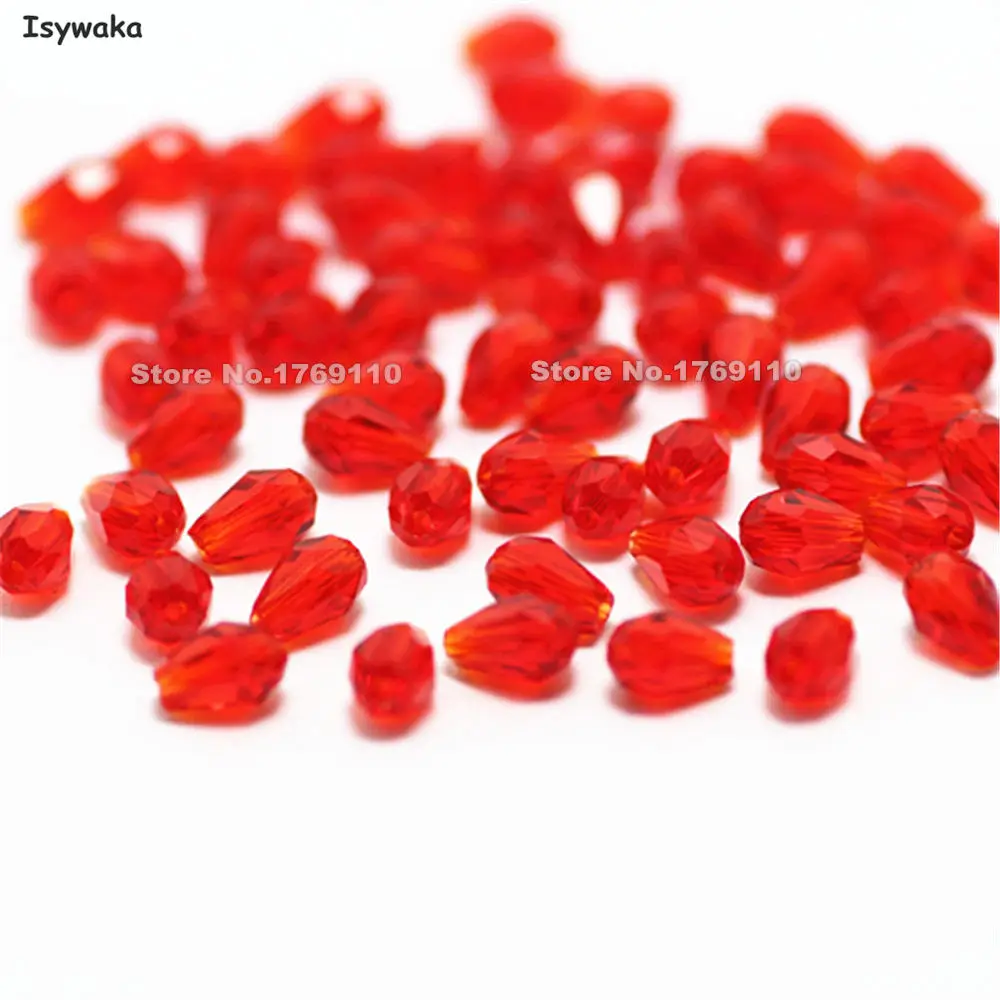Red Isywaka 100 шт, каплевидные бусины из австрийского хрусталя, бусины в форме капель, свободные бусины для изготовления ювелирных изделий своими руками, 3x5 мм, выберите цвет - Цвет: Red