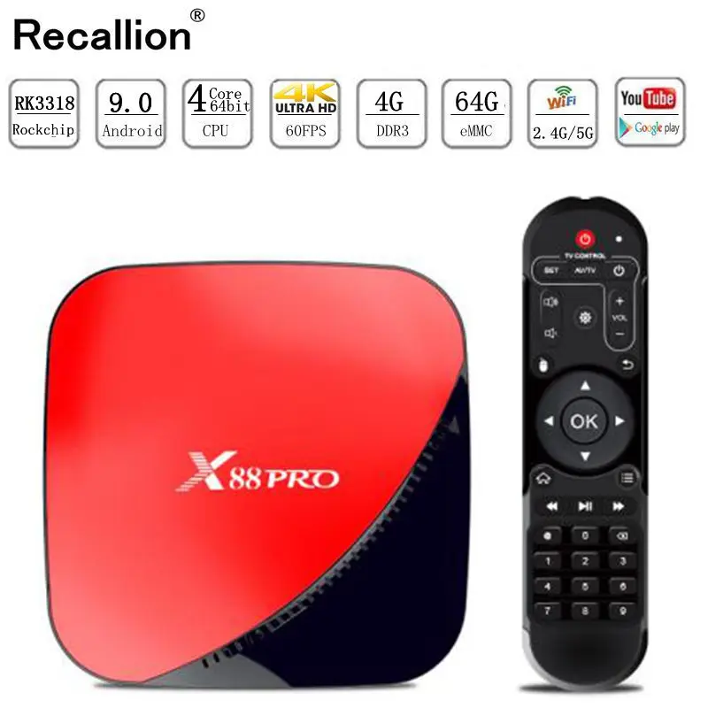 2019X88 pro Android 9 0 ТВ приставка 4G 64G Rockchip RK3318 4 ядра 2 & 5G Wifi 4K HDR USB 3 Поддержка 3D фильма Отт